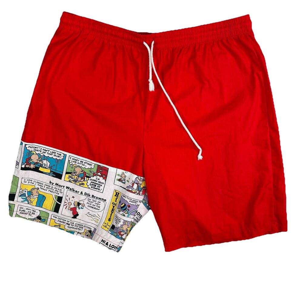 VTG Funnays Comic Strip Shorts Red Men’s Size XL 8” Inseam Elastic Waist